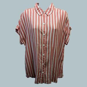 Dolman Sleeve Shirt in Red Chambray and White Stripes